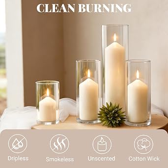 18Pcs Ivory Pillar Candles Bulk, Unscented Dripless Wax Candle Set