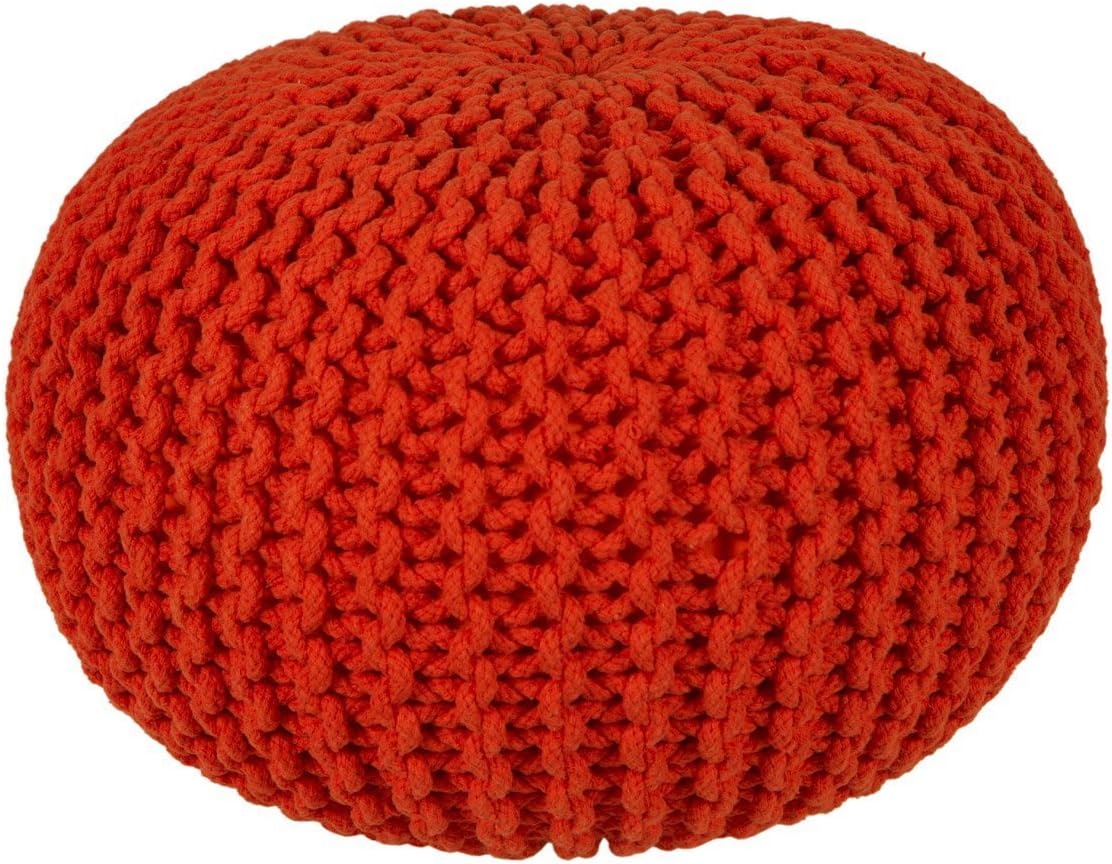 EHC 100 Percent Cotton Round Handmade Double Knitted Foot Stool with Braided Cushion Pouffe - Tango