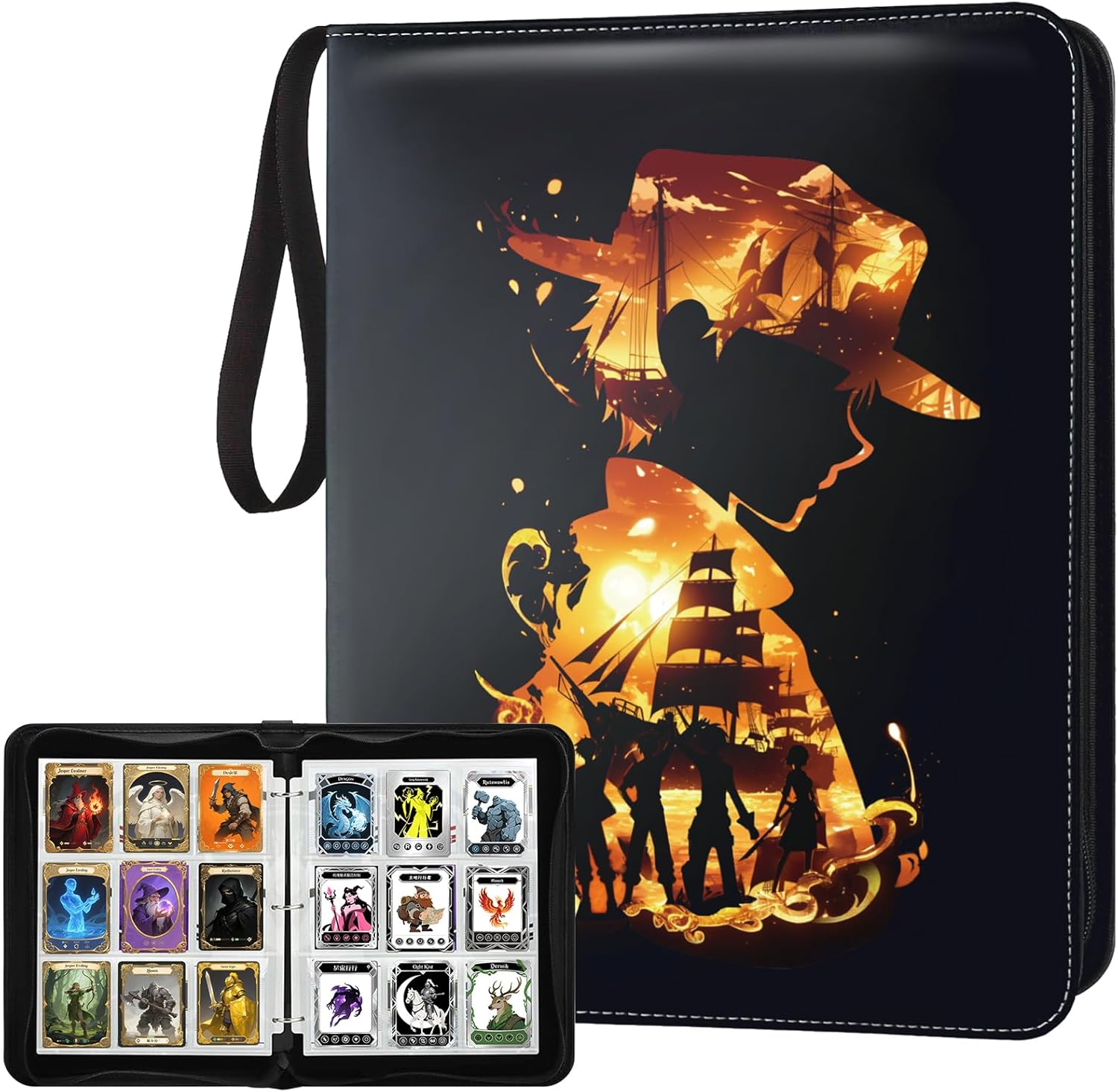 9 Pocket Trading Card Binder 1008 Cards Collection Albums with 56 Removable Sleeves Card Book Holder Leather Collection Storage Binders Compatible with TCG MTG Sport Cards(Silhouette)