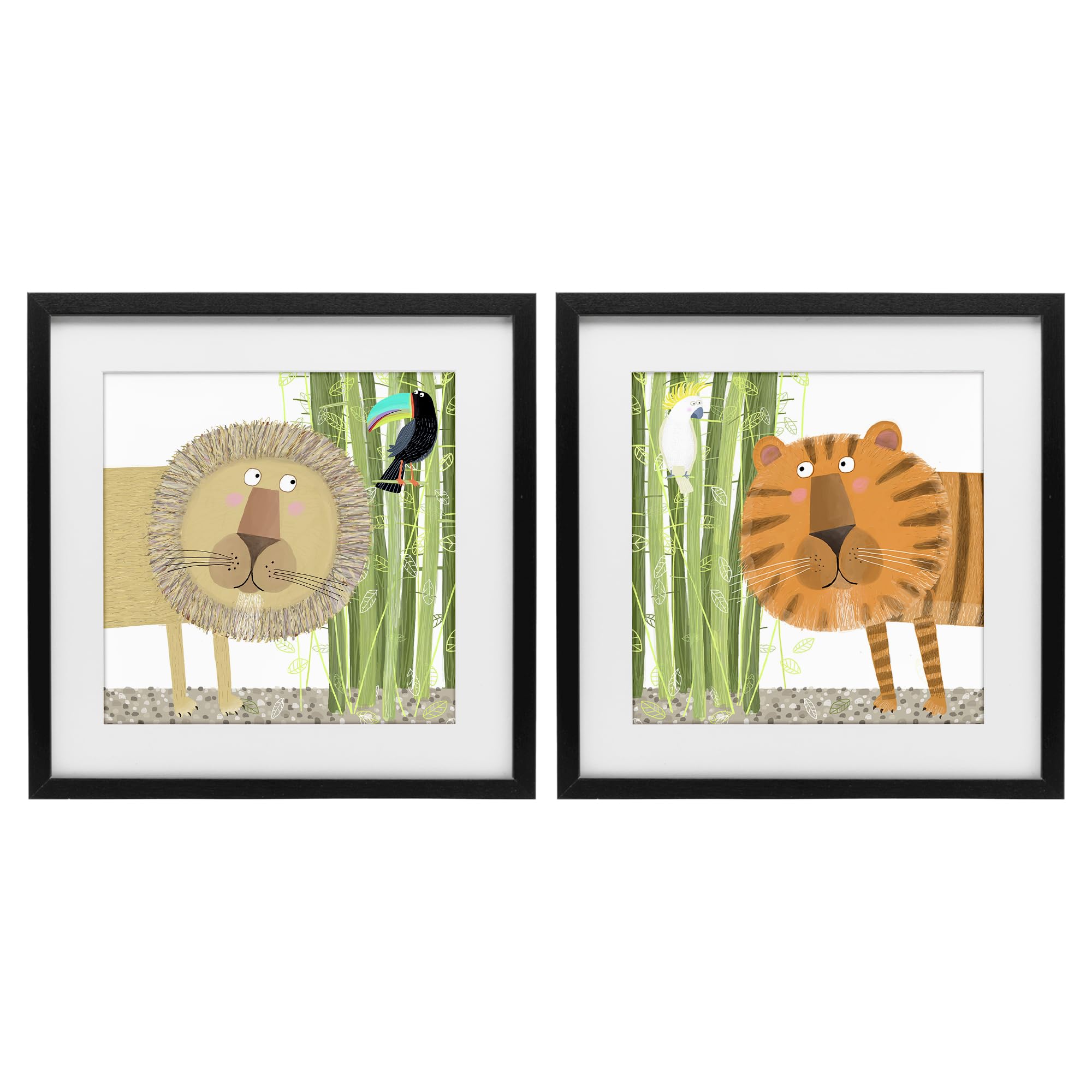 Bambou Arbres et animaux, 40,6 x 40,6 cm encadré Impression sous verre