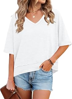 Womens Summer Tops V Neck Cute Loose Fit T Shirts Trendy Flowy Basic Tees deal from Amazon
