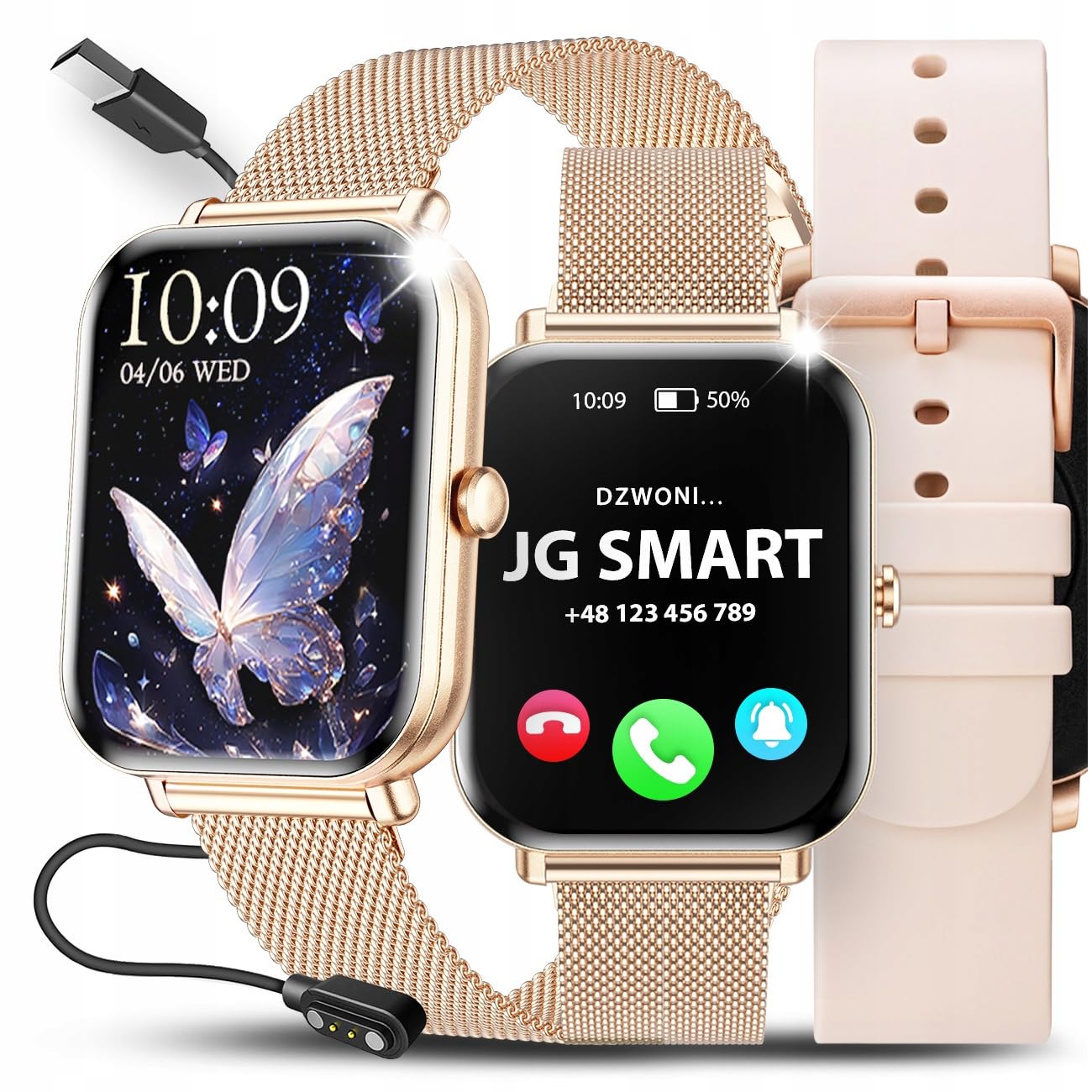 SMARTWATCH ZEGAREK DAMSKI PL MENU ROZMOWY WODOODPORNY POWIADOMIENIA PREMIUM