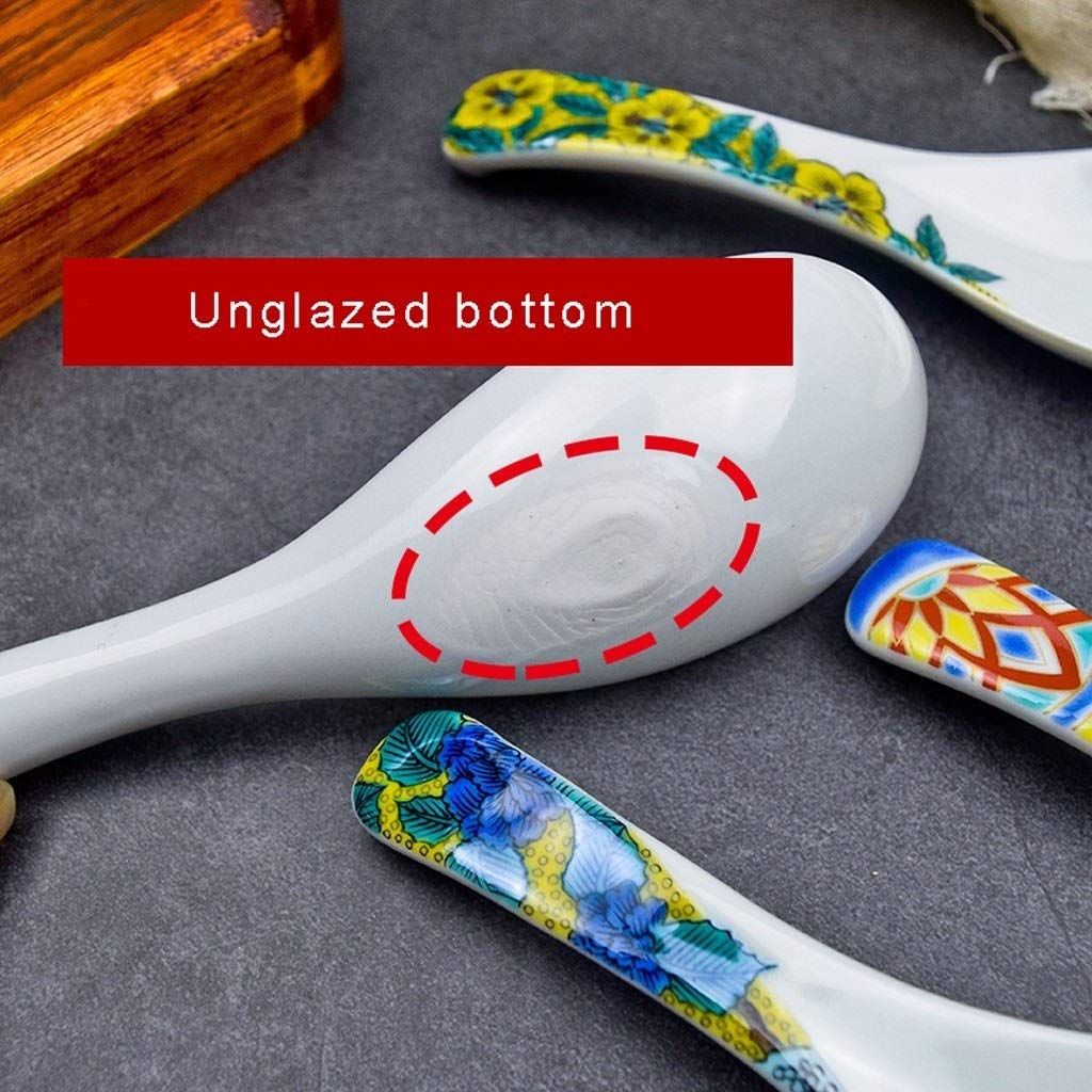 Cuillère Asiatique en céramique, Petite cuillère, cuillère Japonaise Domestique Faite à la Main pour Soupe, Bouillie, Dessert, Lot de 2 cuillères à Soupe(E)