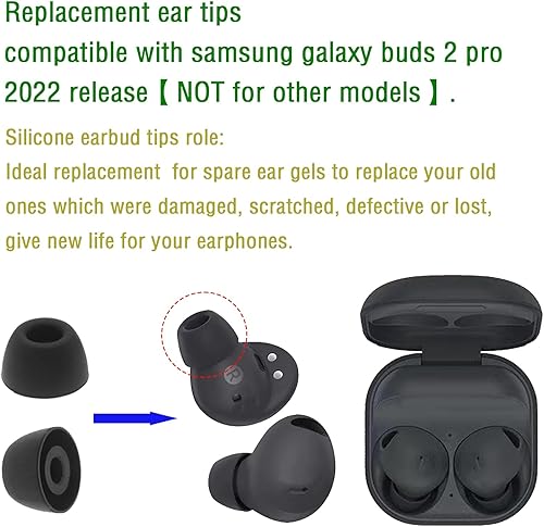 Miniatura 4 de Puntas de repuesto para auriculares compatibles con Samsung Galaxy Buds 2 Pro Puntas de goma de silicona SML (negro) 6 pares
