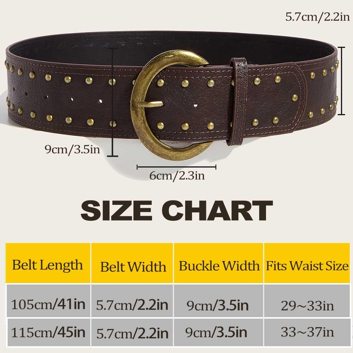 Yalice Women's Wide Western Cowgirl Leather Belt Boho Vintage Chunky Belt with Metal Buckle for Jeans Dresses