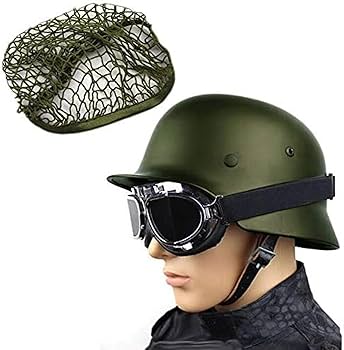 WW2 German M35 Steel Helmet with Net and Goggles, High