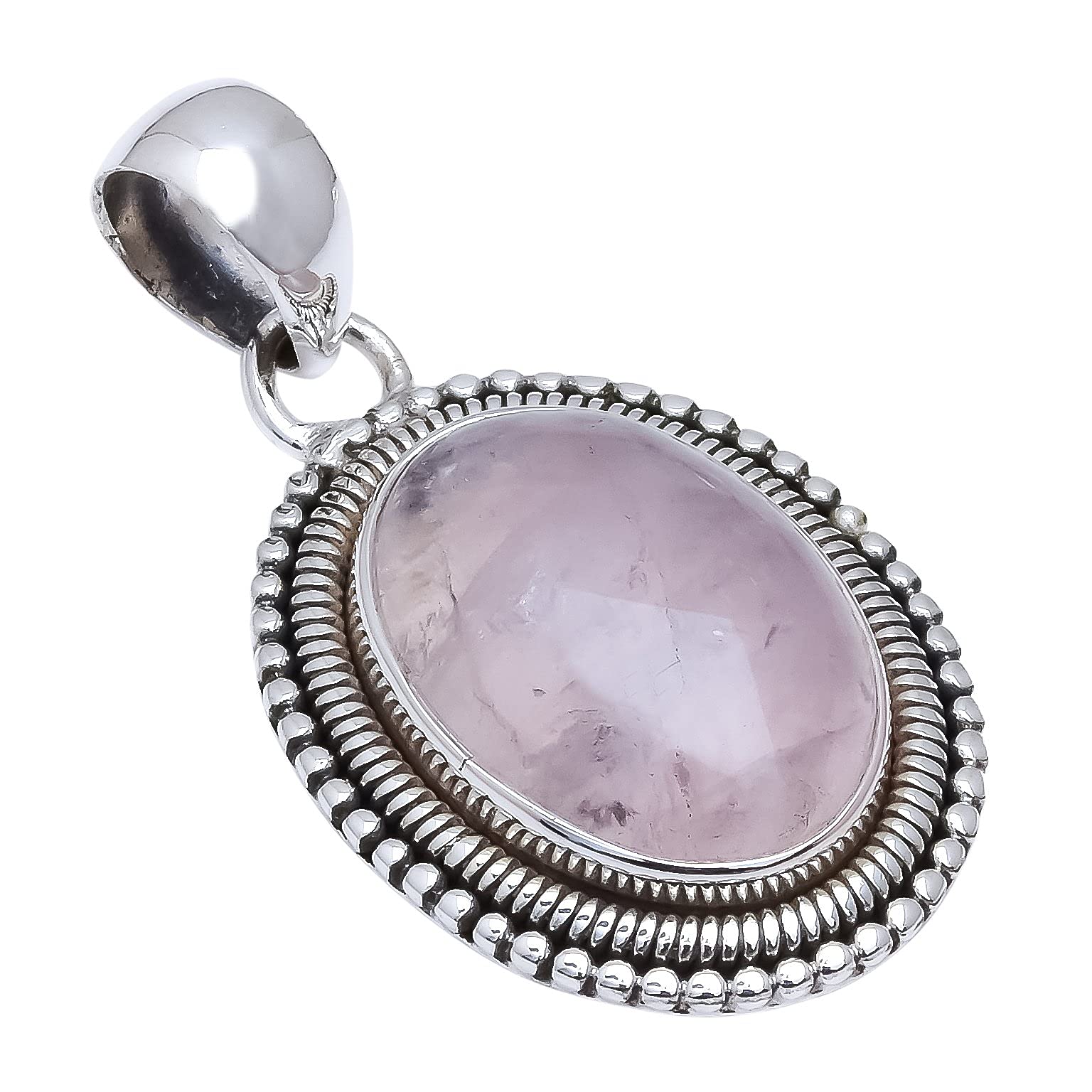 Rose Quartz Natural Gemstone Handmade 925 Sterling Silver Pendant(7 gm)-image-28
