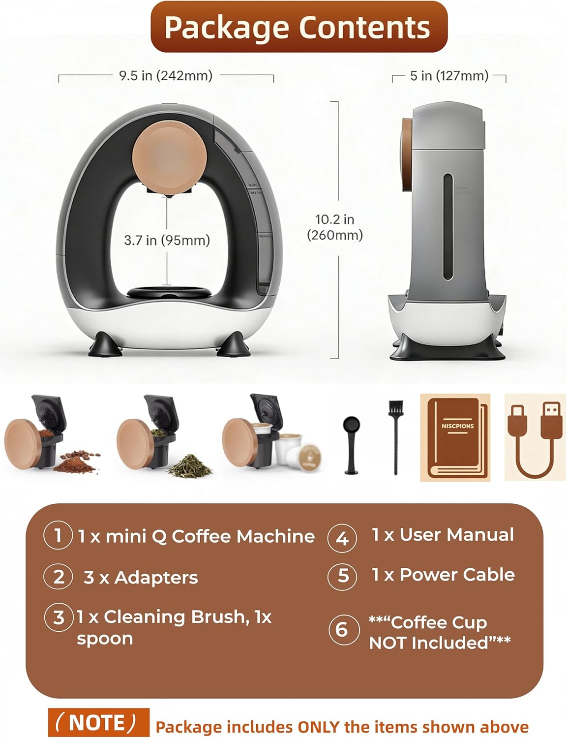 3 in 1 Single Serve Coffee Maker for K Cup, Ground and Tea Leaves, Grey Mini K Cup Coffee Brewer with One Button Operation,1400W 20s Fast Heating,Small Spaces for Bedroom/Dorms/Office/Kitchen