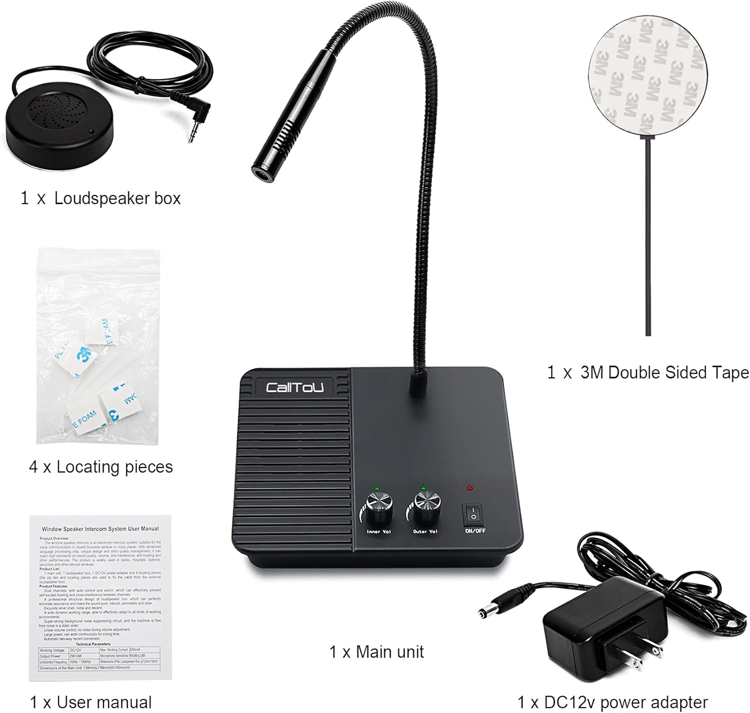 CallToU Window Speaker Intercom System Intercoms 2 Way Anti-Interference Intercommunication Microphone Counter Intercoms for Business, Bank, Office, Hospital, Store, Station, School, Counter, Home