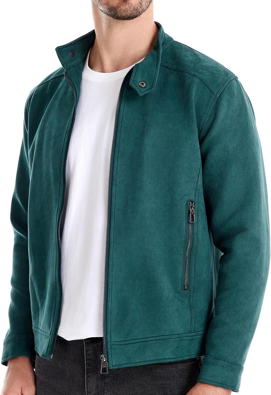 Men Full Zip Jacket Suede Bomber Jackets Stand Collar Trucker Coat Warm Long Sleeve Outerwear Casual Workwear Jackets Fashion Versatile Biker Coat Solid Color Cardigan Top with Zip Pocket Yellow