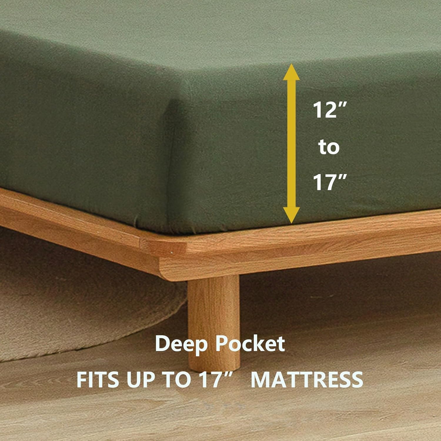 BESTOUCH Twin Fitted Sheet Bedding - Bottom Sheet - Breathable - 100% Washed Cotton Linen-Like - 17 Inch Deep Pocket Fits Mattress - Fade Resistant Soft Comfy Durable Easy Care Olive Green