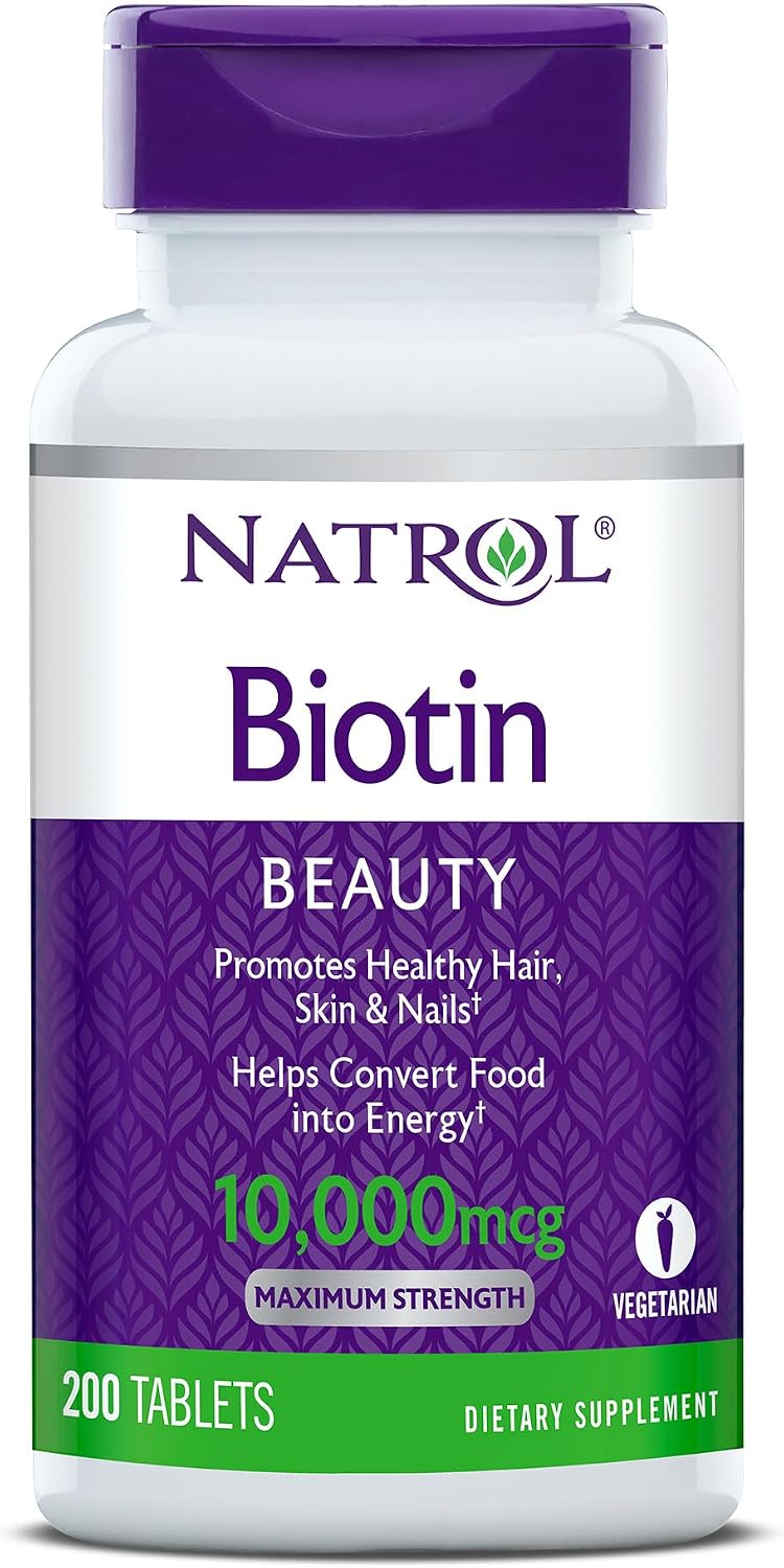 Natrol Beauty Biotin 10000mcg, Dietary Supplement for Healthy Hair, Skin, Nails and Energy Metabolism, 200 Tablets, 200 Day Supply