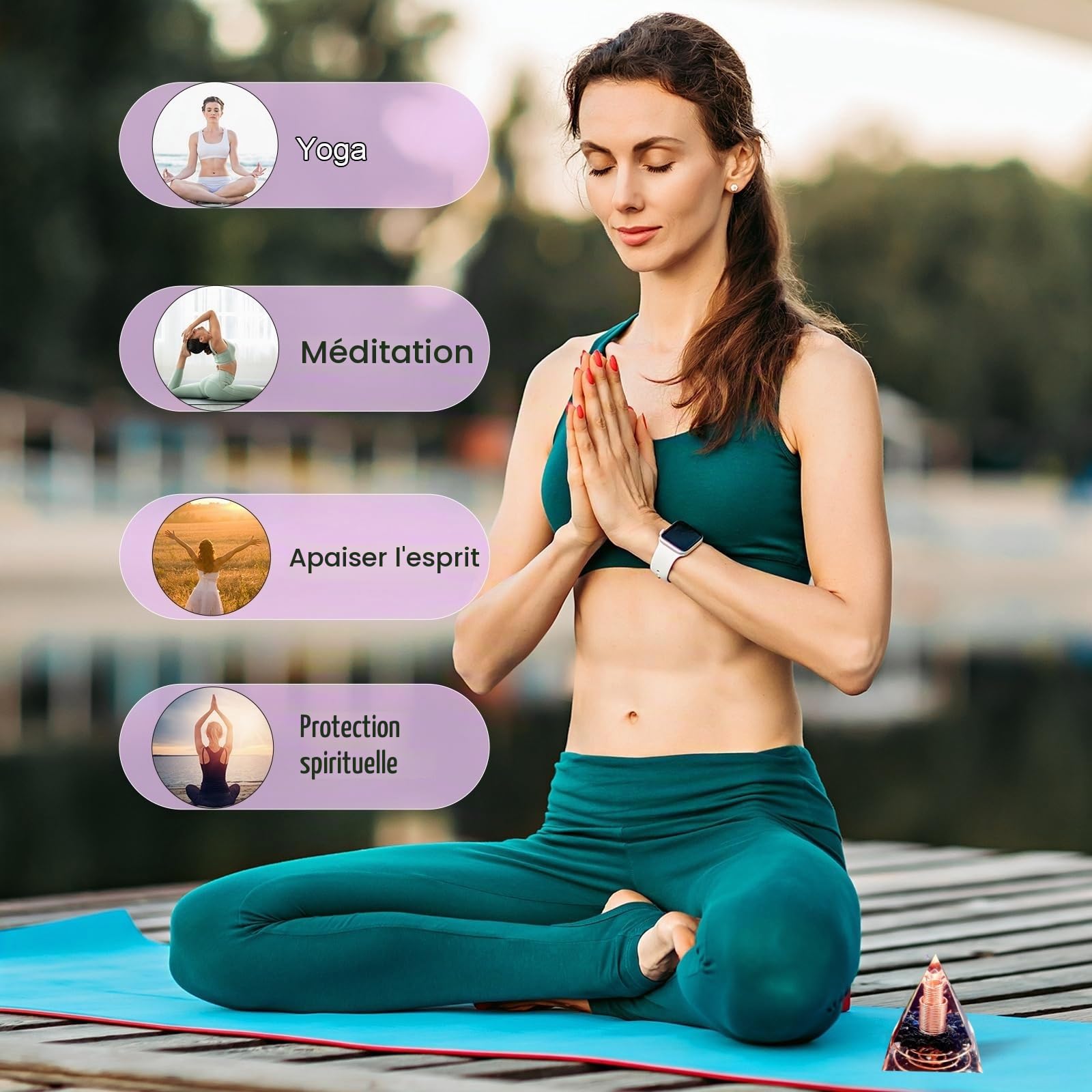 Pyramide colonne cristal,Générateur d'énergie pyramidal de cristal d'Orgonite Obsidienne&Cristal Blanc Réduisez le stress et protégez le chakra pour la méditation,collectez et guérissez(6cm)