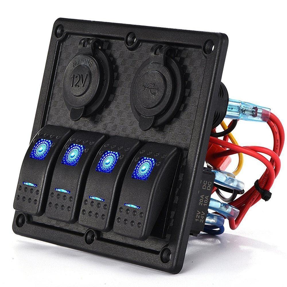 Panneau d'interrupteurs à bascule ON/OFF à 4 groupes double chargeur USB prise allume-cigare