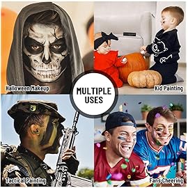 MEICOLY 3Pcs Royal Blue Black Red Face Body Paint Stick,Face Paint for Halloween SFX Devil Cosplay Makeup,Body Paint for Adults Kids,Waterproof Eye Black for Baseball/Football/Softball,Blue+Black+Red