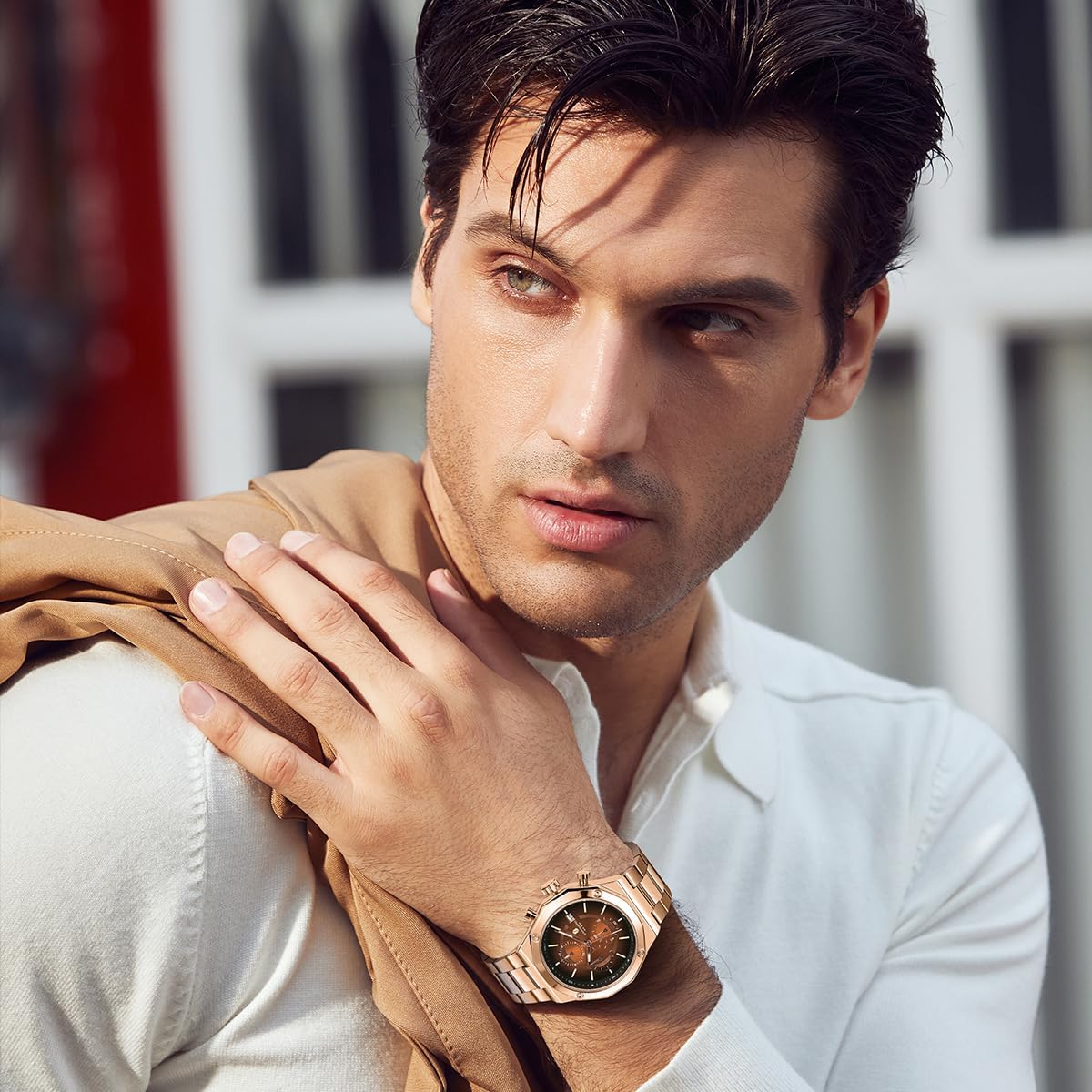 SAPPHERO Men's Wrist Watches Octagonal Stainless Steel Quartz Watch for Men, 50M Waterproof Analog Movement with Date Elegant Mens Gift