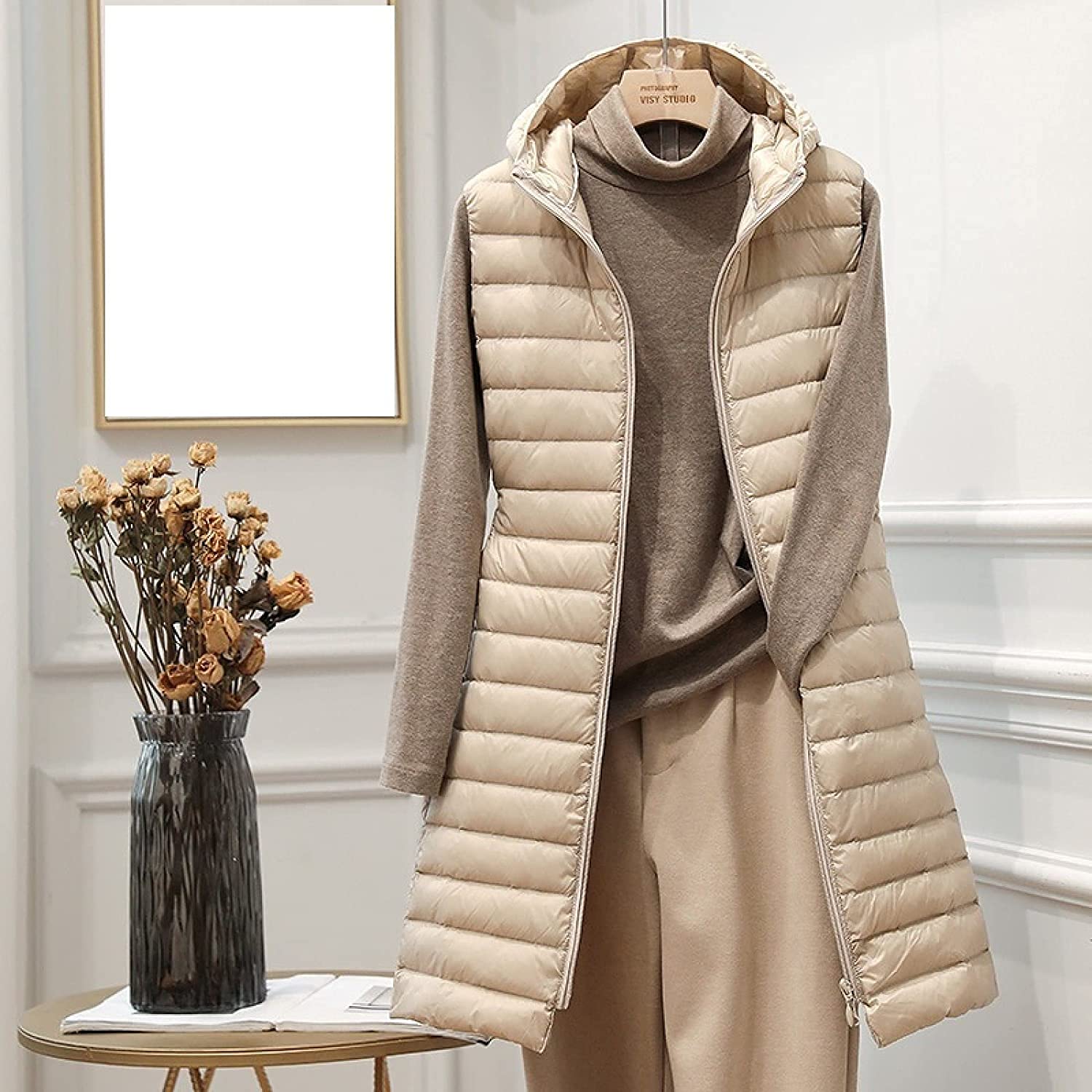Damenwesten Große Größen, Kapuzen Daunenweste Mantel Winter Leichte Lange Schlanke Weste Jacke Ärmellose Tragbare Steppweste Sportweste Outdoorwear, S - 5XL