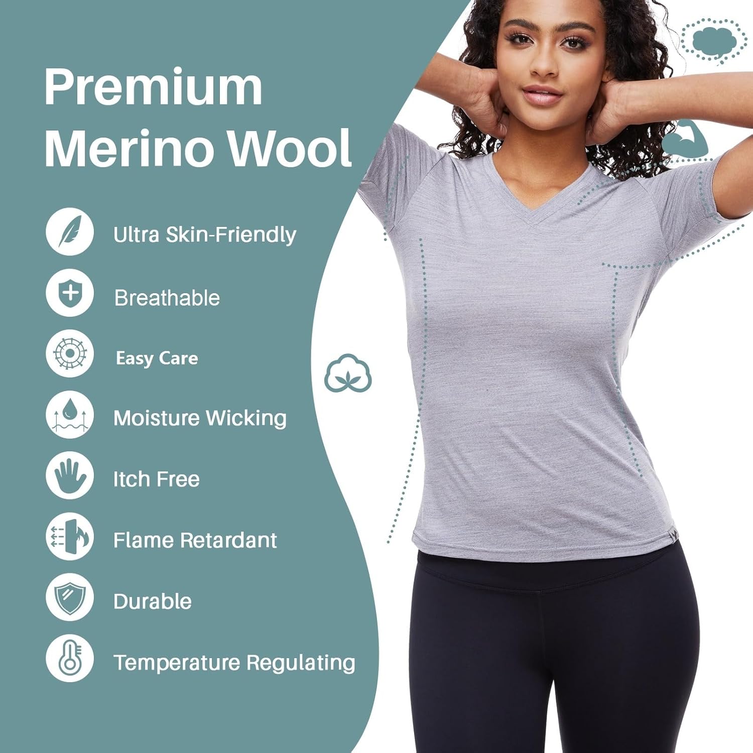 MERINNOVATION Women's Merino Wool T-Shirt Short Sleeve Athletic Tee Wicking Base Layer for Women - Image 3