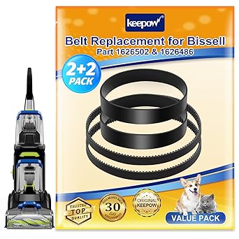 KEEPOW Replacement Belts Set for Bissell 3071 PowerForce PowerBrush Pet XL and TurboClean DualPro Pet 3072, 3067, 30673, 3109 Carpet Cleaner, Parts 1626502 & 1626486 2+2 Pack
