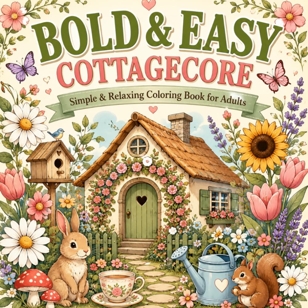 Bold & Easy Cottagecore: Simple & Relaxing Coloring Book for Adults (Bold & Easy Coloring Collection)