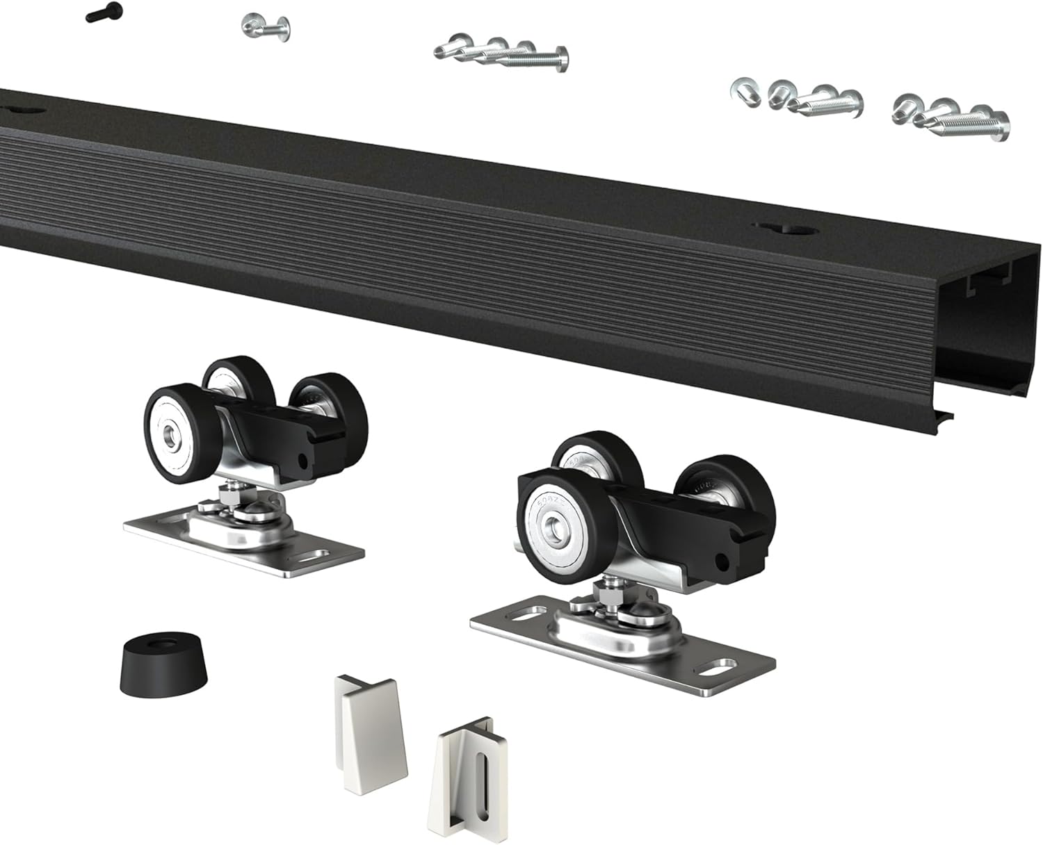 Pocket Door Hardware and Track Set, 48 Inch Sliding Door Aluminium Alloy Box Rail Hardware for Single Wooden Door,Black
