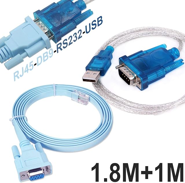 Cisco console cable Serial Cable Rj45 to DB9 & RS232 to USB (2 In 1) for Cisco device 1M+1.8M
