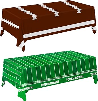 Yunfan Football Party Decorations 2Pcs Disposable Football Tablecloth 54"x108" Brown Green Plastic Touchdown Table Cover for Football Decorations Birthday Foot Ball Party Game Day
