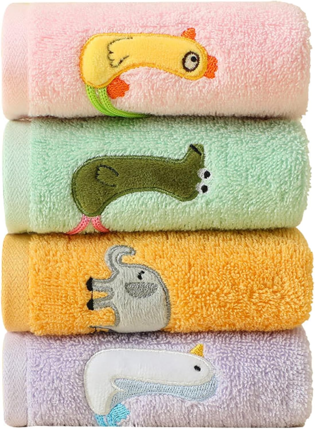 TONWHAR 4 Pack Kids Washcloth Towels,Soft Absorbent Multi-Purpose Fingertip Towels & Face Cloths (19.6"X9.8")