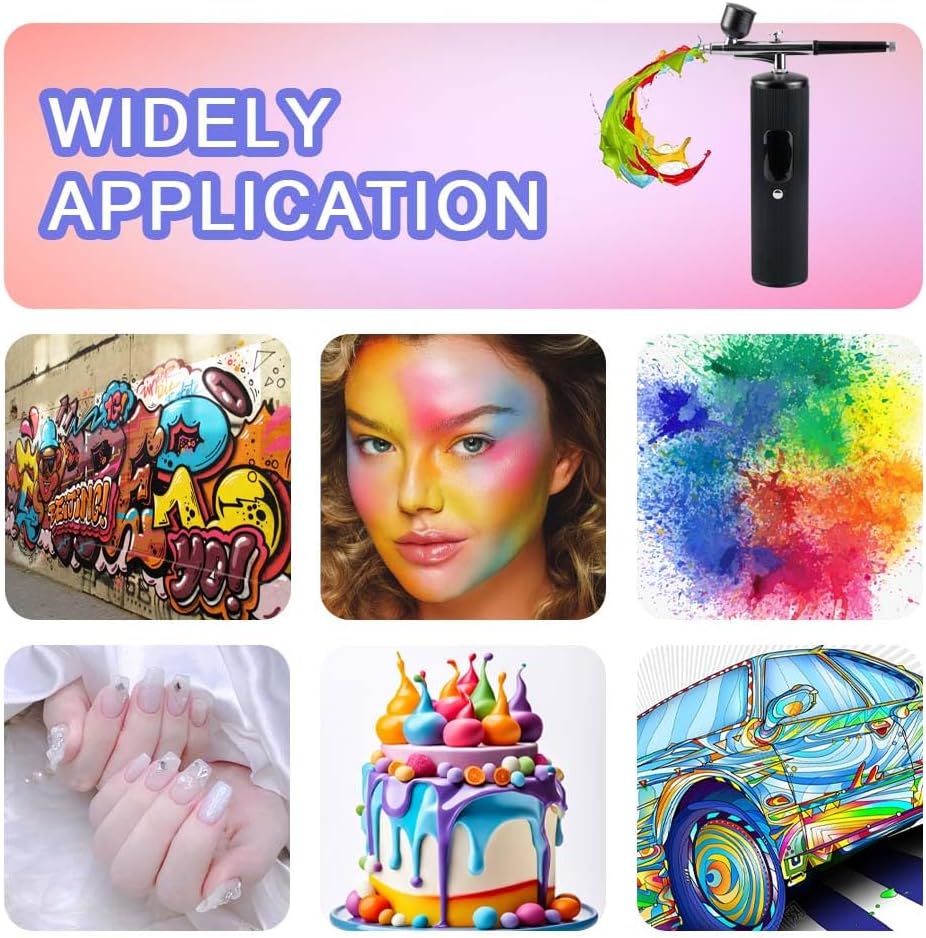 48PSI High-Pressure Airbrush Kit with Compressor, 0.3mm Nozzle & 4000mAh Battery - Handheld Portable Spray Gun for Nail Art, Makeup, Painting, Graffiti, Cake Decorating,Model Coloring (Black)