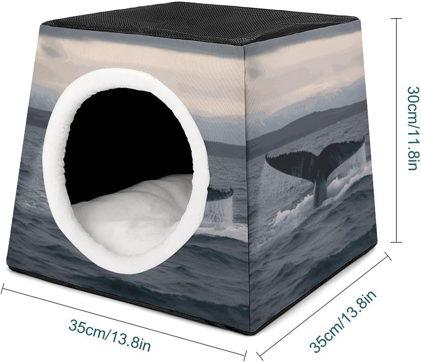 Pet Sleeping Nest Bed, Humpback Whale Tail Ocean Printed Dog House Cat Nest, Winter Pet House are Suitable for Most Cats, Dogs, and Other Small Pets