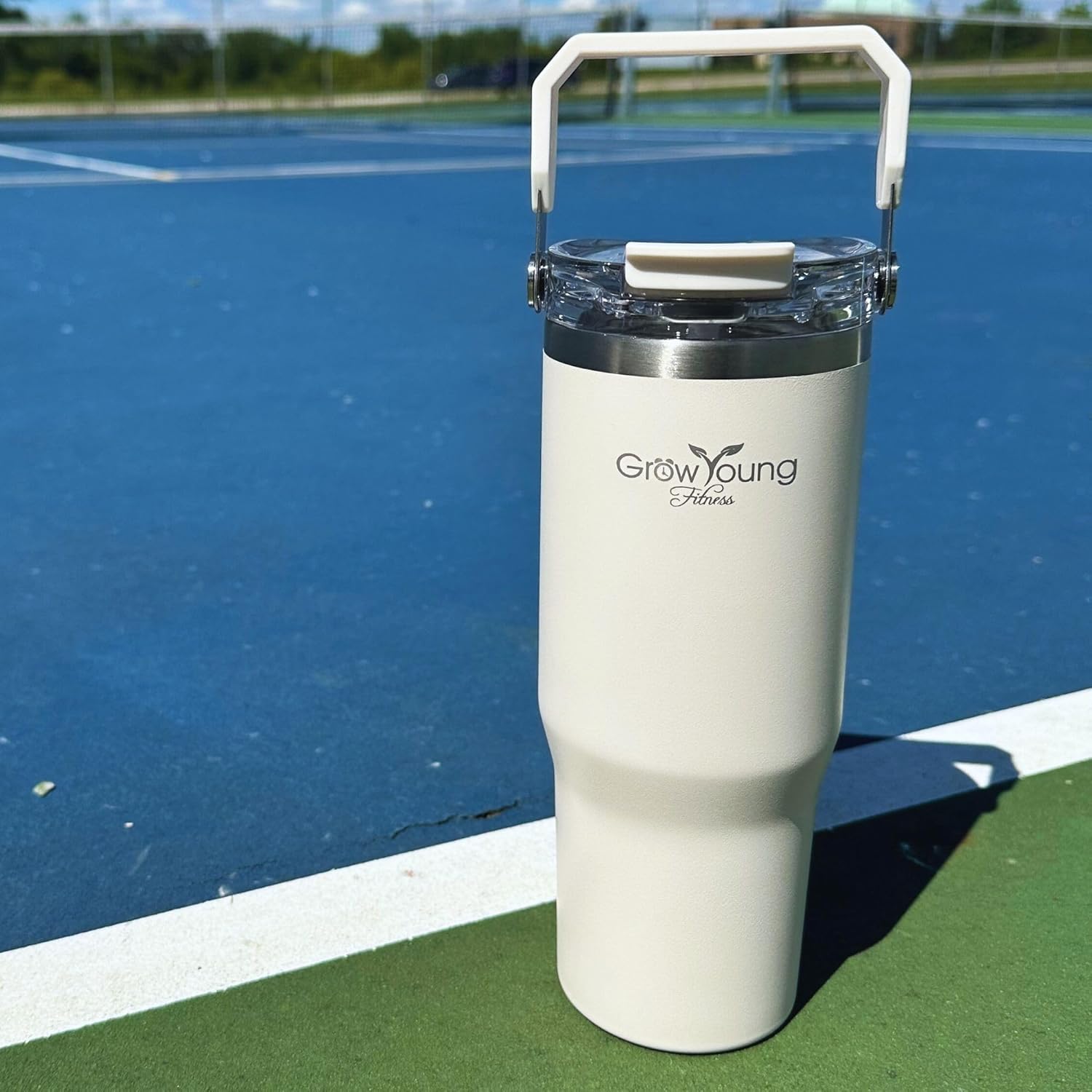 Grow Young Fitness 32oz Premium Insulated Water Bottle – Leakproof, Stainless Steel, Double-Wall Vacuum Sealed, Cup Holder Friendly, BPA-Free, Durable with Ergonomic Carry Handle