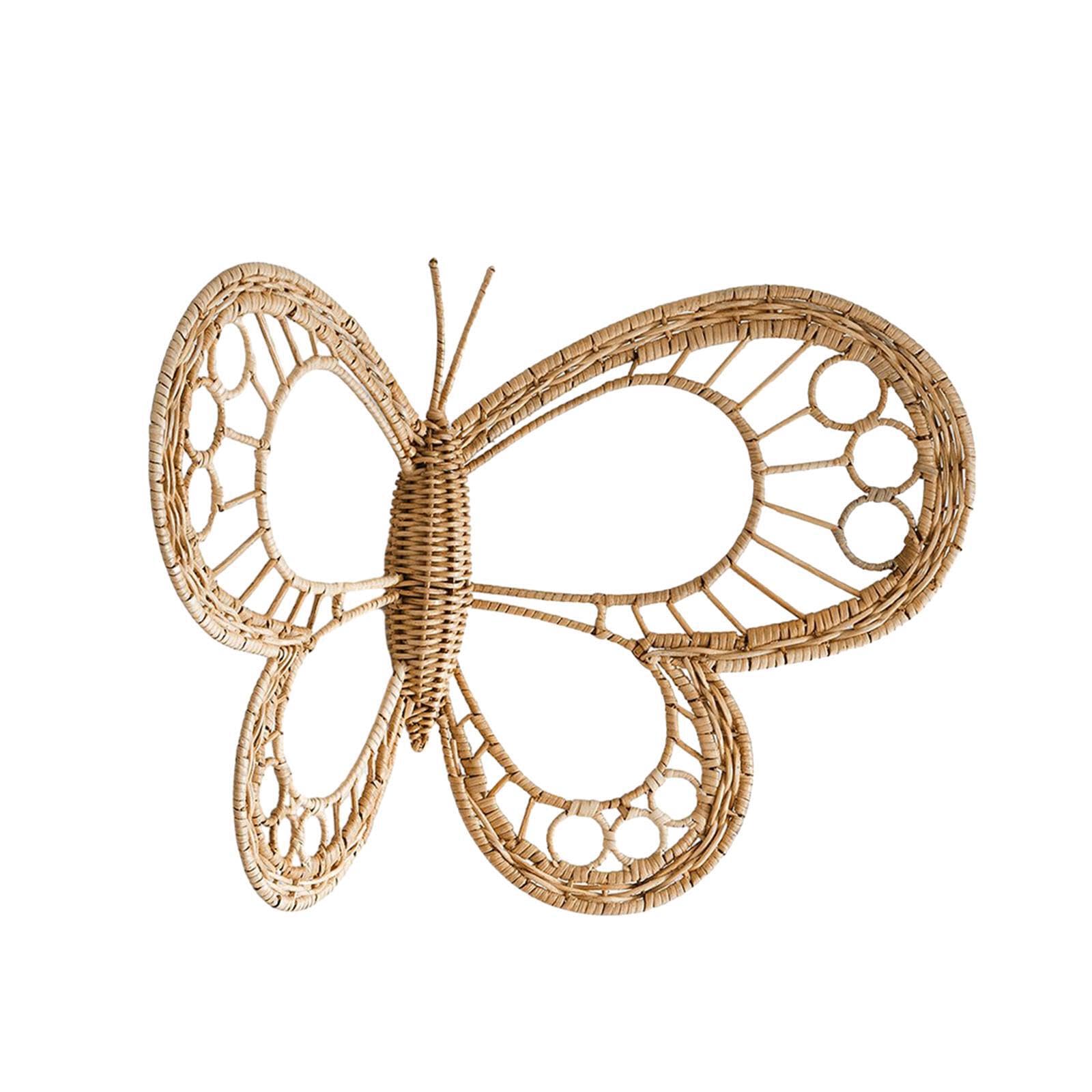 TWISAXC Wall Hanging Sculpture Butterfly Art Wall Decor Rustic Rattan Wreath Bedroom Rattan Garland Minimalist Butterfly Decor Minimalist Bohemian Craft