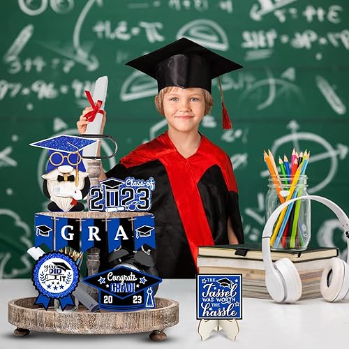 Miniatura 4 de Decoración de bandeja escalonada de graduación 2023 decoración de mesa de graduación de madera para felicitaciones, decoración de fiesta de