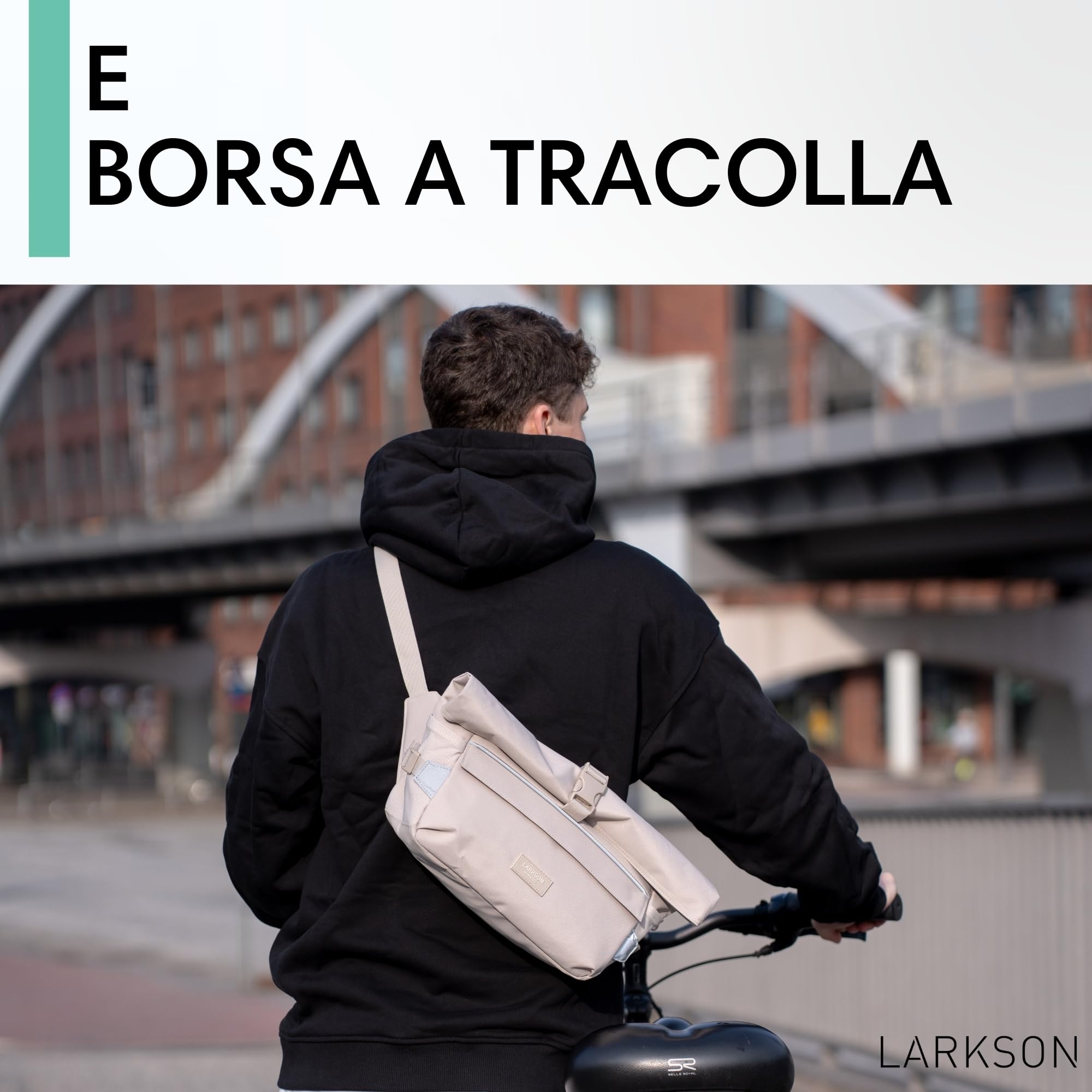 LARKSON Borsa Manubrio Bici Grigio - Lasse - 2 in 1 Borsa Bicicletta e Tracolla - Borsa Bikepacking per Manubrio Anteriore con Riflesso - Idrorepellente