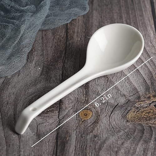 Miniatura 2 de Juego de 6 cucharas de sopa de cerámica chinas, cucharas japonesas blancas para el hogar, cocina, comedor, adecuado para Pho, Ramen, fideos