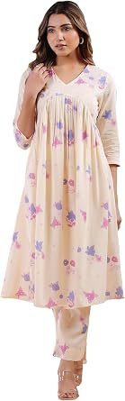Janasya Indian Womens White Cotton Kurta Set for Women