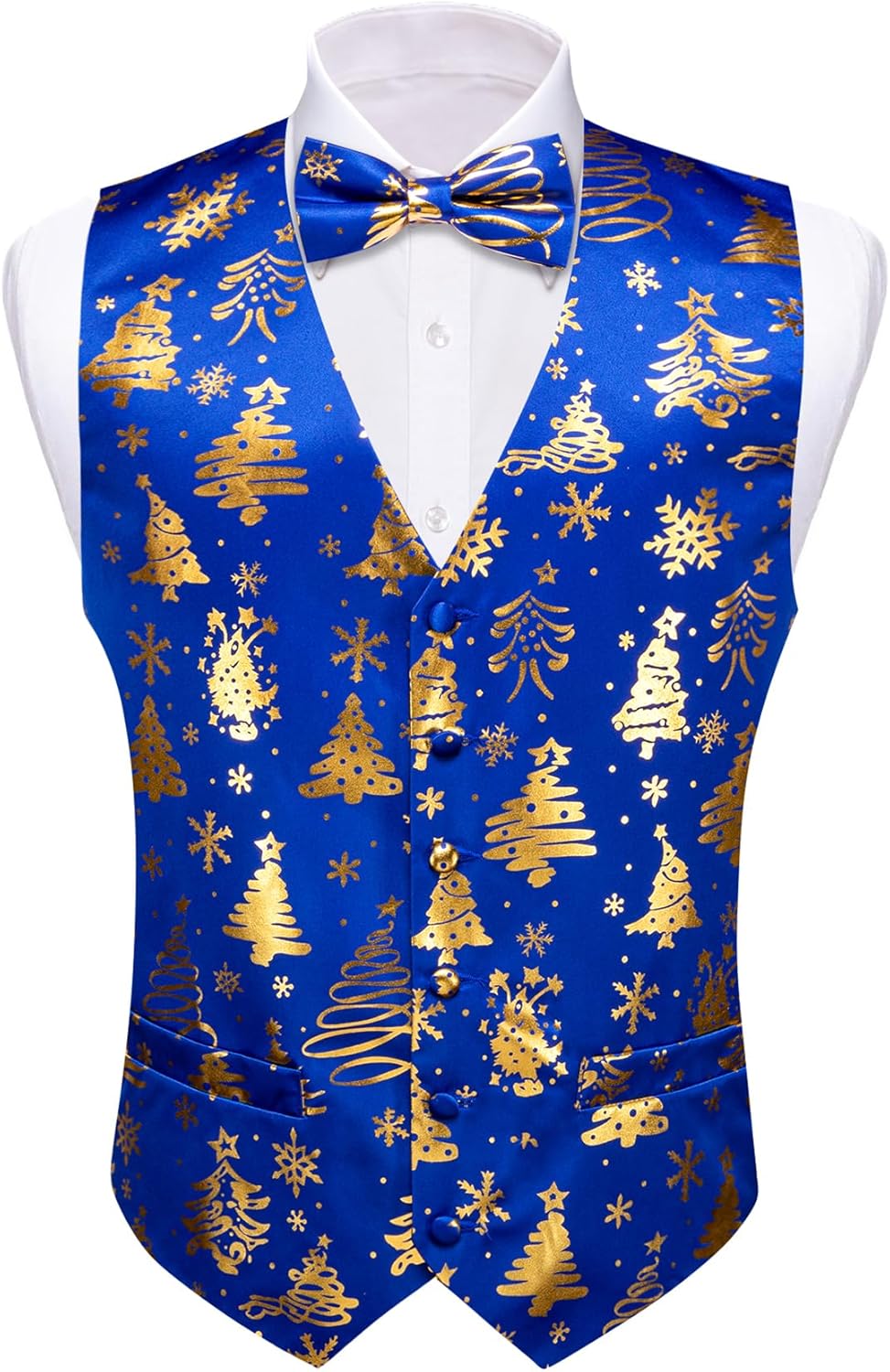 Barry.Wang Mens Christmas Vest Red Green Xmas Tree Snowman Snowflake Festival Suit Waistcoat Bow Tie Set Holiday