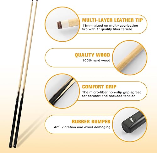 Miniatura 2 de palo de taco de billar de una pieza de 58 pulgadas con punta de cuero de 13 mm, taco de billar profesional para adultos, juego de 46, color