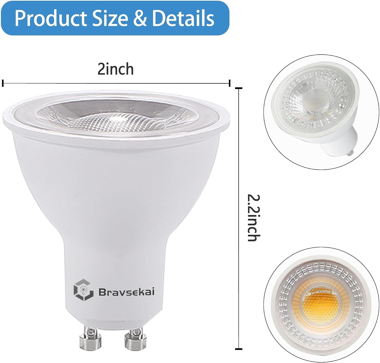 12-Pack Dimmable GU10 LED Bulbs, 4000K Natural White,5W LED Bulb, 400LM (Equivalent to 35W Halogen), 120V Spotlight Bulbs for Shops, Living Rooms, Kitchens, Bathrooms, Bedrooms