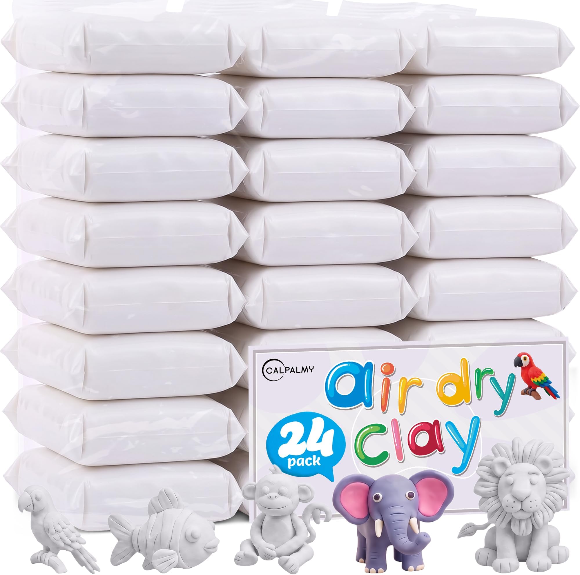 CALPALMY Air Dry Clay (8.5oz), Bulk 24-Pack White Moldable Foam Clay, Airdry Soft Clay for Kids Gifts Partty and School Project Supplies, Perfect for Crafts Cosplay Sculpting and Artistic Projects