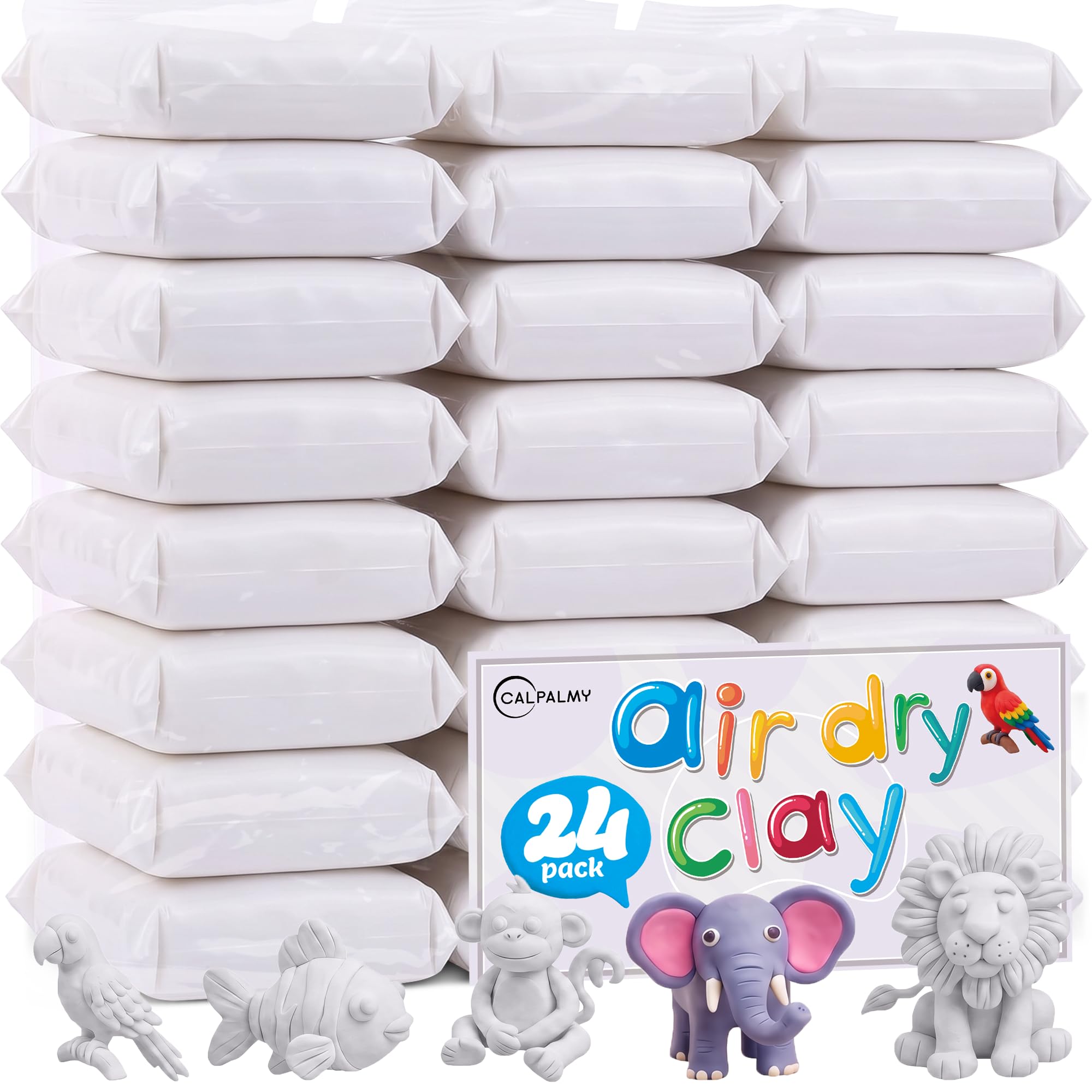 CALPALMY Air Dry Clay (8.5oz), Bulk 24-Pack White Moldable Foam Clay, Airdry Soft Clay for Kids Gifts Partty and School Project Supplies, Perfect for Crafts Cosplay Sculpting and Artistic Projects
