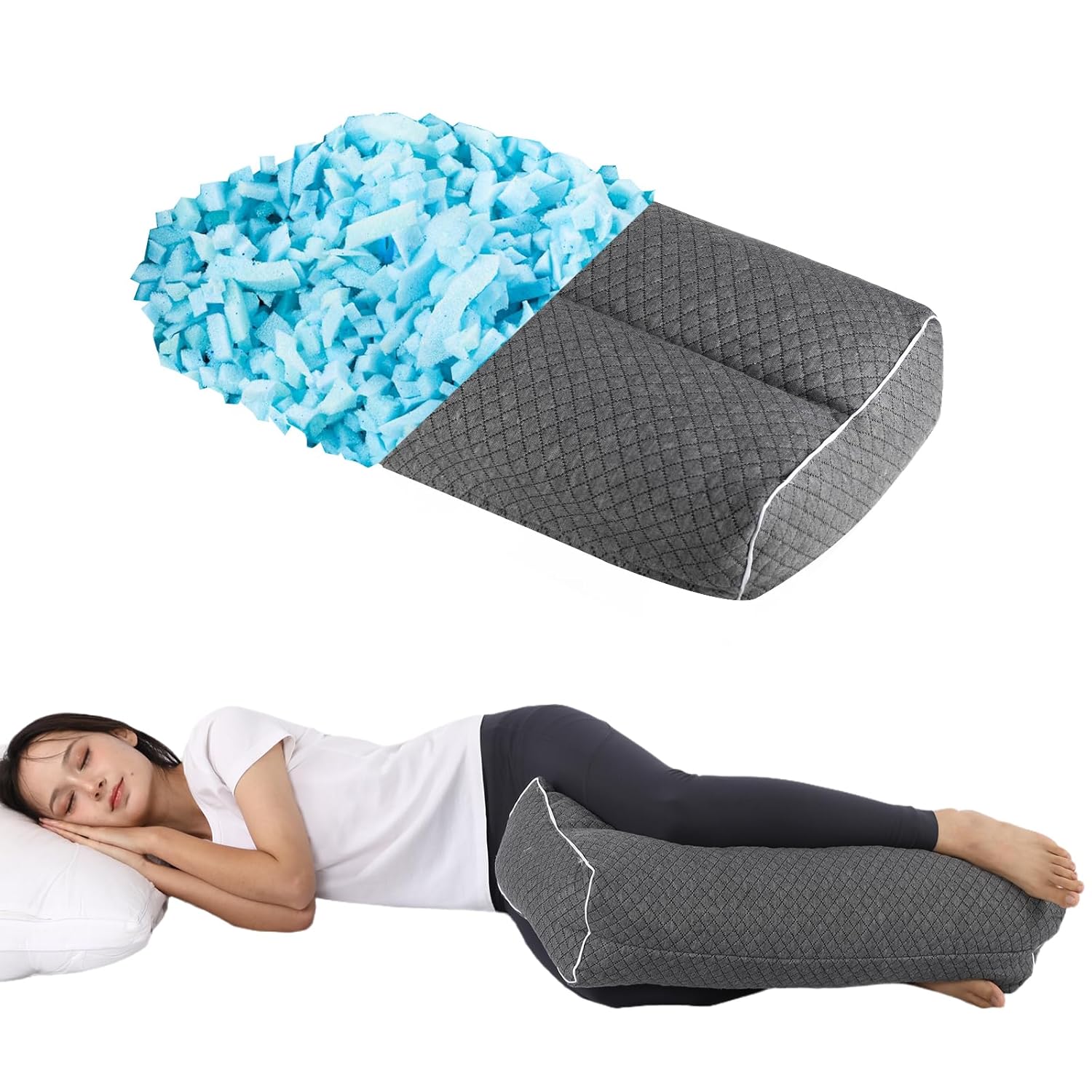 MINUPWELL 6.5" Knee Pillow for Side Sleepers - 100% Shredded Memory Foam Leg Pillow for Side Sleeping - Between Leg & Under Hip Pillow - Relieving Leg, Back, and Knee Pain -...