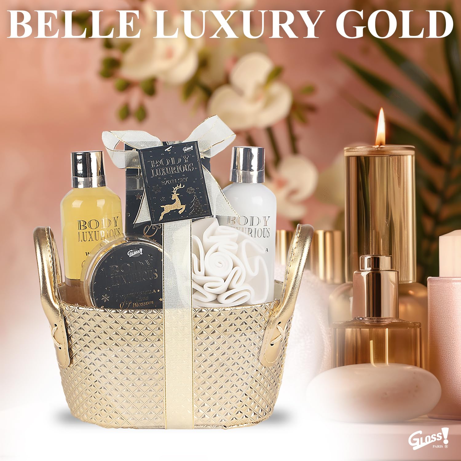 GLOSS ! Bade-Set BODY LUXURIOUS GOLD – Beauty-Set für Frauen – Wellness-Produkte – Originelles Geschenk für Frauen, Geburtstag, Weihnachten, Lehrerin, Valentinstag, Muttertag