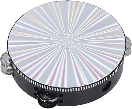 6/8 Inch Hand Held Drum, Double Row Jingles Tambourine with Clear Crisp Sound, Ideal for Adults Beginner Dance Party Musical Instrument (8 Inch)