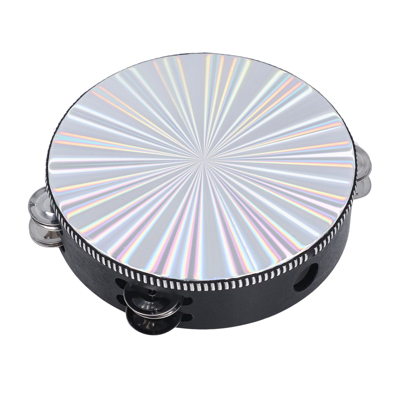 Radiant Tambourine Hand Held Drum 10 Inch Double Row Jingles Handbag Drum Instrument for Adults Church KTV Party Reflective Tambourine (10 Inch)