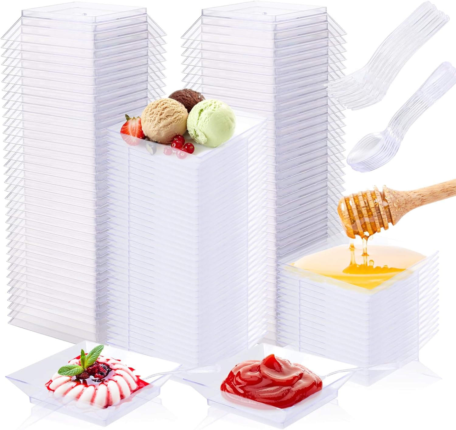 100 PCS Mini Clear Dessert Plates Disposable Cake Plates