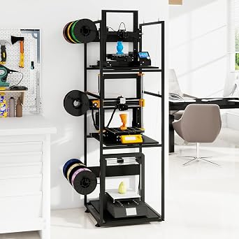 PUNCIA 3-Tier 3D Printer Stand with Filament Storage, Heavy Duty Workbench Rack Compatible with FDM/SLA, Studio, Workshop, Office Use, Space-Saving Organizer for Multiple Filament Types