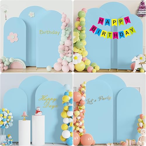 Miniatura 5 de Fomcet Juego de 3 fundas para arco de boda de 6 pies, 6.6 pies, 7.2 pies, color azul polvoriento, de 2 caras, parte superior redonda, de elastano,