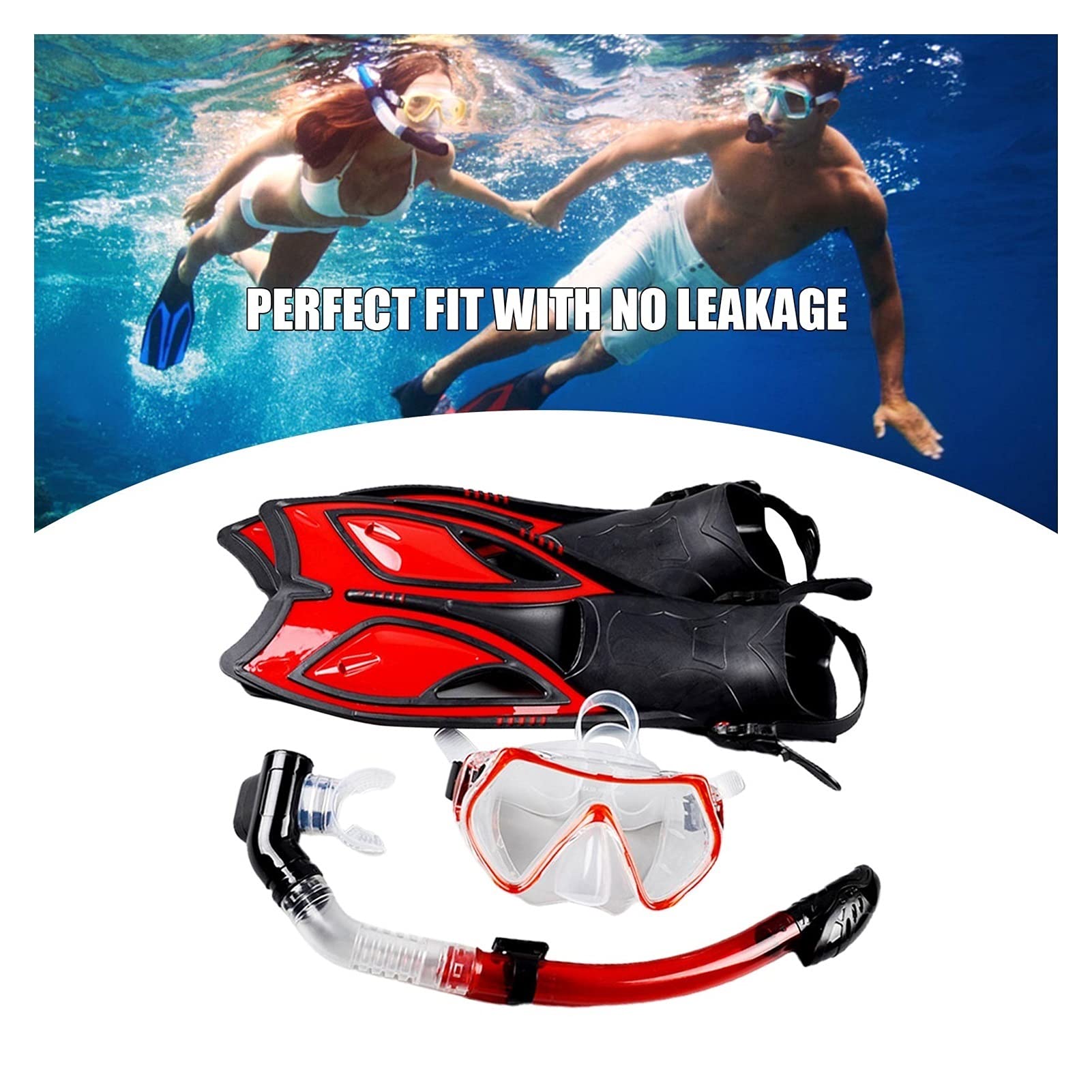 Juego de máscara de Snorkel de Vidrio Templado con Snorkel Completamente seco, Aletas largas y Gafas de Buceo para Adultos