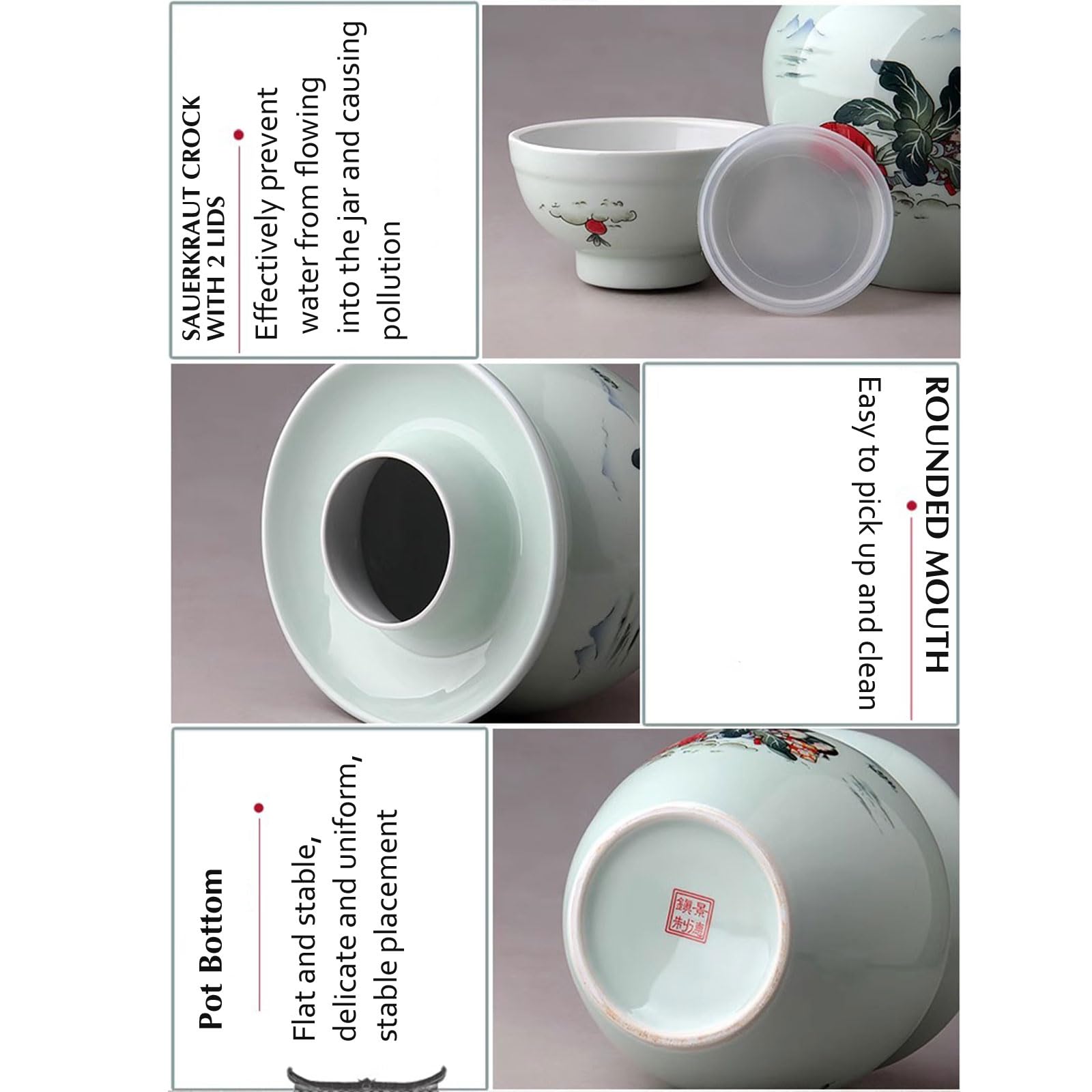 Malowany ręcznie tradycyjny chiński porcelanowy słoik na kiszonki, Słoik do fermentacji z pokrywką z uszczelką wodną, Kamionkowy fermentator do sosu kimchi,A,3.5kg